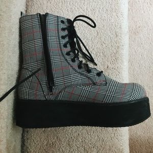 Plaid Platform Combat Boots
